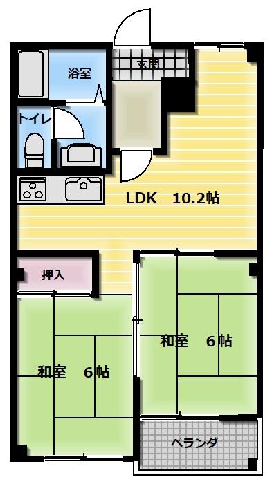 ハイツアップル(2LDK/2階)の間取り写真