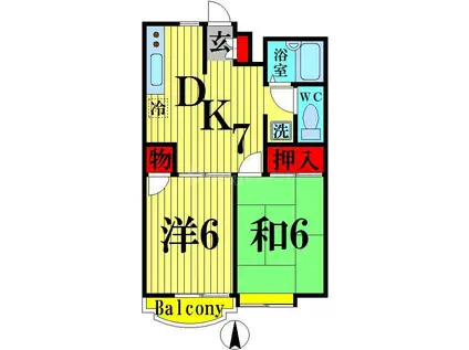 エリールⅡ(2DK/1階)の間取り写真