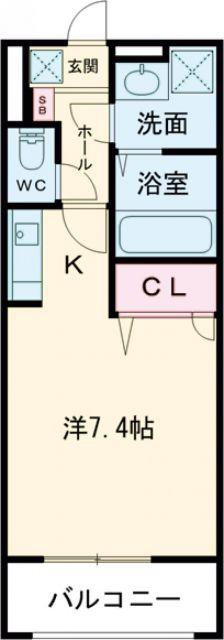 エクセル田中 W棟(ワンルーム/1階)の間取り写真