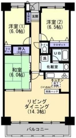 ダイアパレス文理大南弐番館(3LDK/12階)の間取り写真