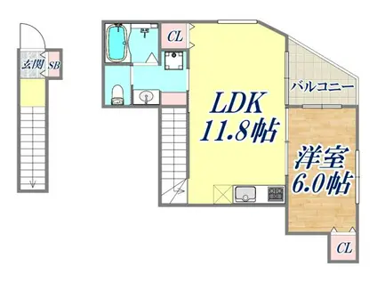シェリル神戸岡本(1LDK/2階)の間取り写真