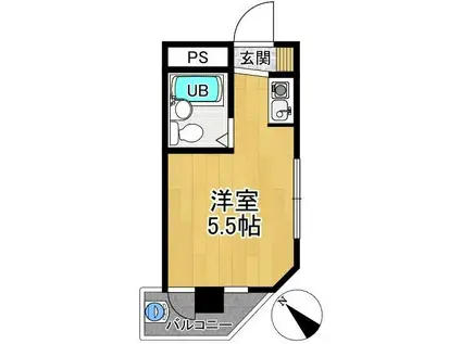 サンハイツ(ワンルーム/2階)の間取り写真