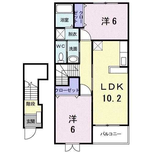 メロディハウス メゾピアノ(2LDK/2階)の間取り写真