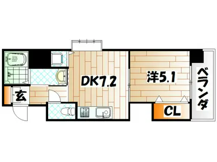 クレール花音(1DK/5階)の間取り写真