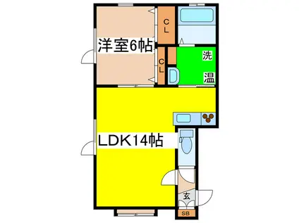愛国ビレッジ6号館(1LDK/1階)の間取り写真