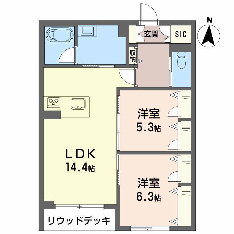 カルムメゾン(2LDK/1階)の間取り写真