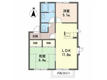 ディアス三木B(2LDK/2階)の間取り写真