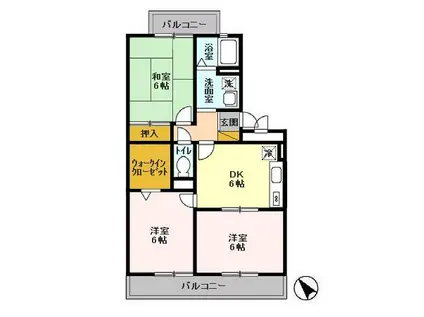 ヴィラ・グリーンヒルズ(3DK/1階)の間取り写真