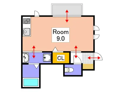タウンコートB棟(ワンルーム/1階)の間取り写真