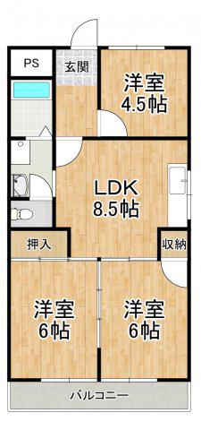 春木マンション(3LDK/4階)の間取り写真