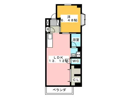 シャトー桐野(1LDK/4階)の間取り写真