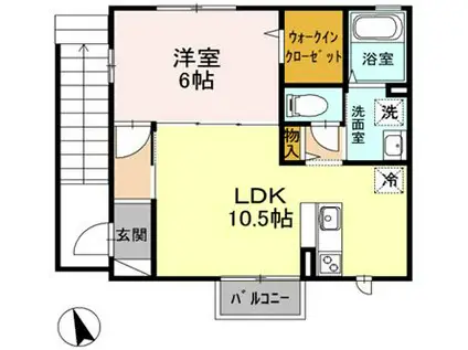 ウイスタリア湘南(1LDK/2階)の間取り写真