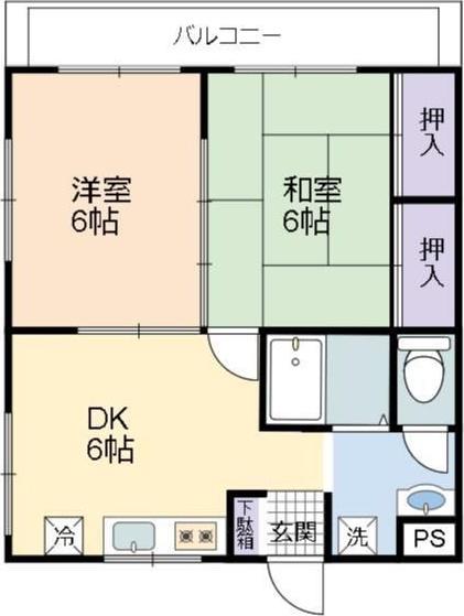ロイヤルメゾン白浜A棟(2DK/3階)の間取り写真