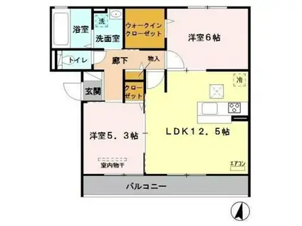 ディアコートII(2LDK/1階)の間取り写真