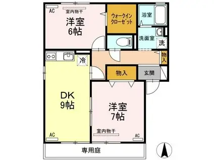 クリエンテA棟(2DK/1階)の間取り写真