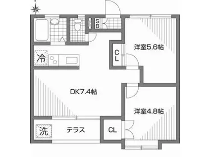 グリーンウェーブ北の台(2DK/2階)の間取り写真