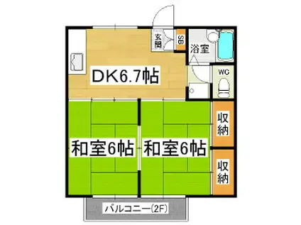 プレジールふじもり(2DK/1階)の間取り写真