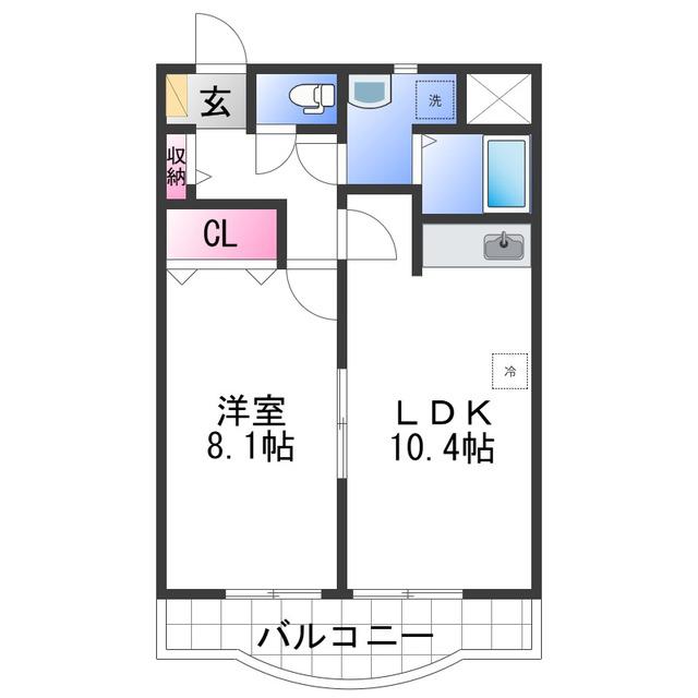 メゾン浜の宮II(1LDK/4階)の間取り写真