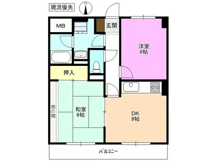 メゾン城西(2DK/3階)の間取り写真