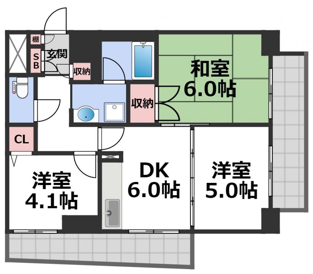 第一玉造(3DK/5階)の間取り写真