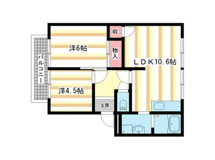 ディアスB(2LDK/2階)の間取り写真