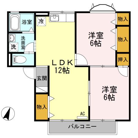 プルミエールB(2LDK/1階)の間取り写真