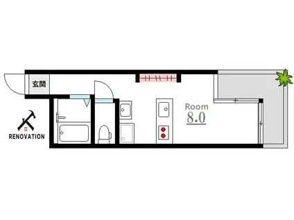 サンライズ河原町(ワンルーム/2階)の間取り写真