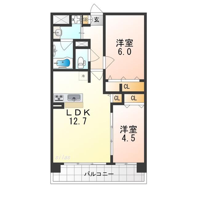 アトリエール堺寺地町(2LDK/1階)の間取り写真