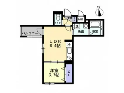 アシェント医大前(1LDK/1階)の間取り写真