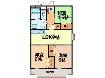 グランドハイツ野中(3LDK/9階)の間取り写真