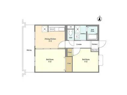 オーキッドレジデンス港北綱島ウエスト(2DK/2階)の間取り写真