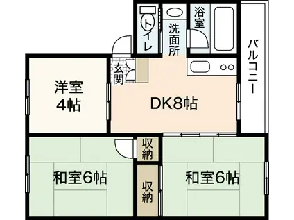 木本レジデンスB棟(3DK/2階)の間取り写真