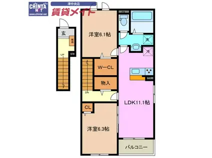 ル・ポール南新町 B(2LDK/2階)の間取り写真