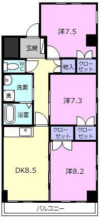 フレアグレイス(3DK/5階)の間取り写真