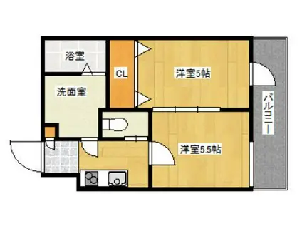 ベレーザ西陣II(2K/1階)の間取り写真