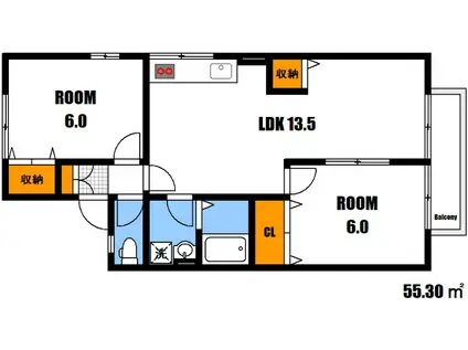 セジュール安東(2LDK/2階)の間取り写真