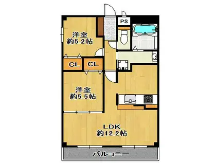 アムシュロス神戸北(2LDK/1階)の間取り写真