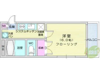 スカイヒルズ川内(1K/2階)の間取り写真