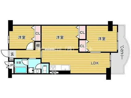 エバーグリーン住吉(3LDK/4階)の間取り写真