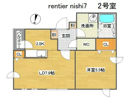 RENTIRE NISHI17(1LDK/4階)の間取り写真