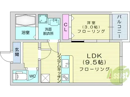 グランヒルズ(1LDK/1階)の間取り写真