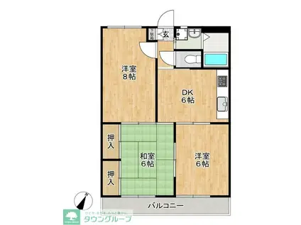 アメニティパレスワタナベ(3DK/1階)の間取り写真