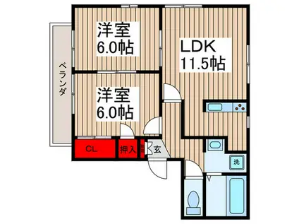 シャルマン(2LDK/2階)の間取り写真