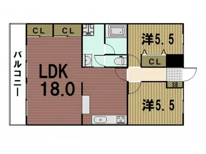 サンハイツ南志賀(2LDK/2階)の間取り写真