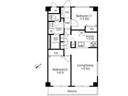 ニックハイムリビュレット野毛(2LDK/8階)の間取り写真