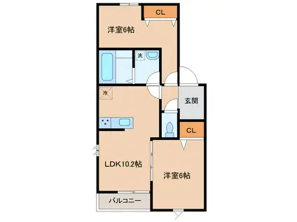 松森八沢AP(2LDK/2階)の間取り写真