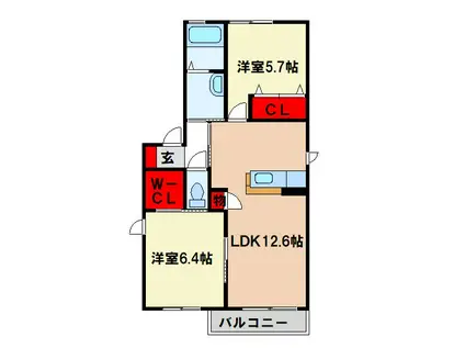 ガーデンヒル秋光(2LDK/2階)の間取り写真