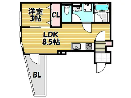 ALEGRIA住道 サウス(1LDK/1階)の間取り写真