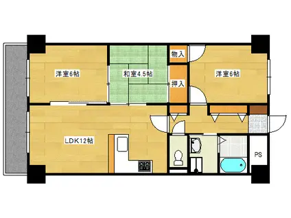 グリーンコート井口(3LDK/4階)の間取り写真