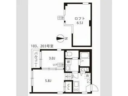 ハーモニーテラス草薙町(2SK/2階)の間取り写真